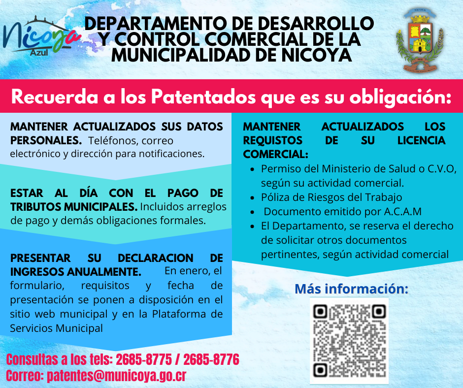 La Municipalidad de Nicoya recuerda a los patentados cuáles son sus obligaciones.