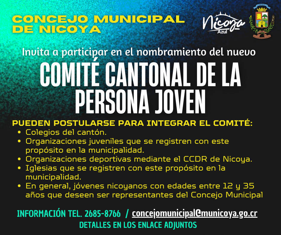 Apertura del proceso para el nombramiento del nuevo Comité Cantonal de la Persona Joven