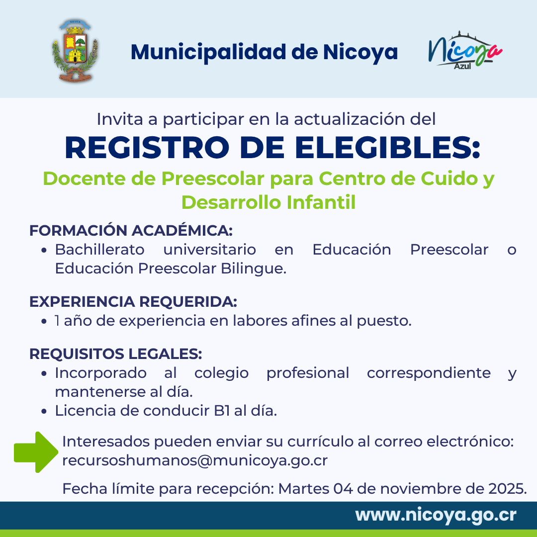 Actualización del Registro de Elegibles: Docente de Preescolar en el CECUDI