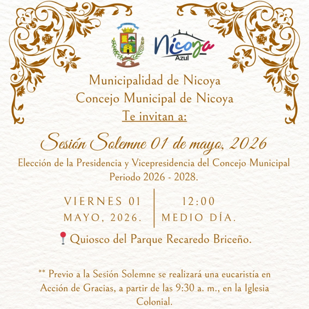 Se invita a la población a la sesión solemne del Concejo Municipal de Nicoya