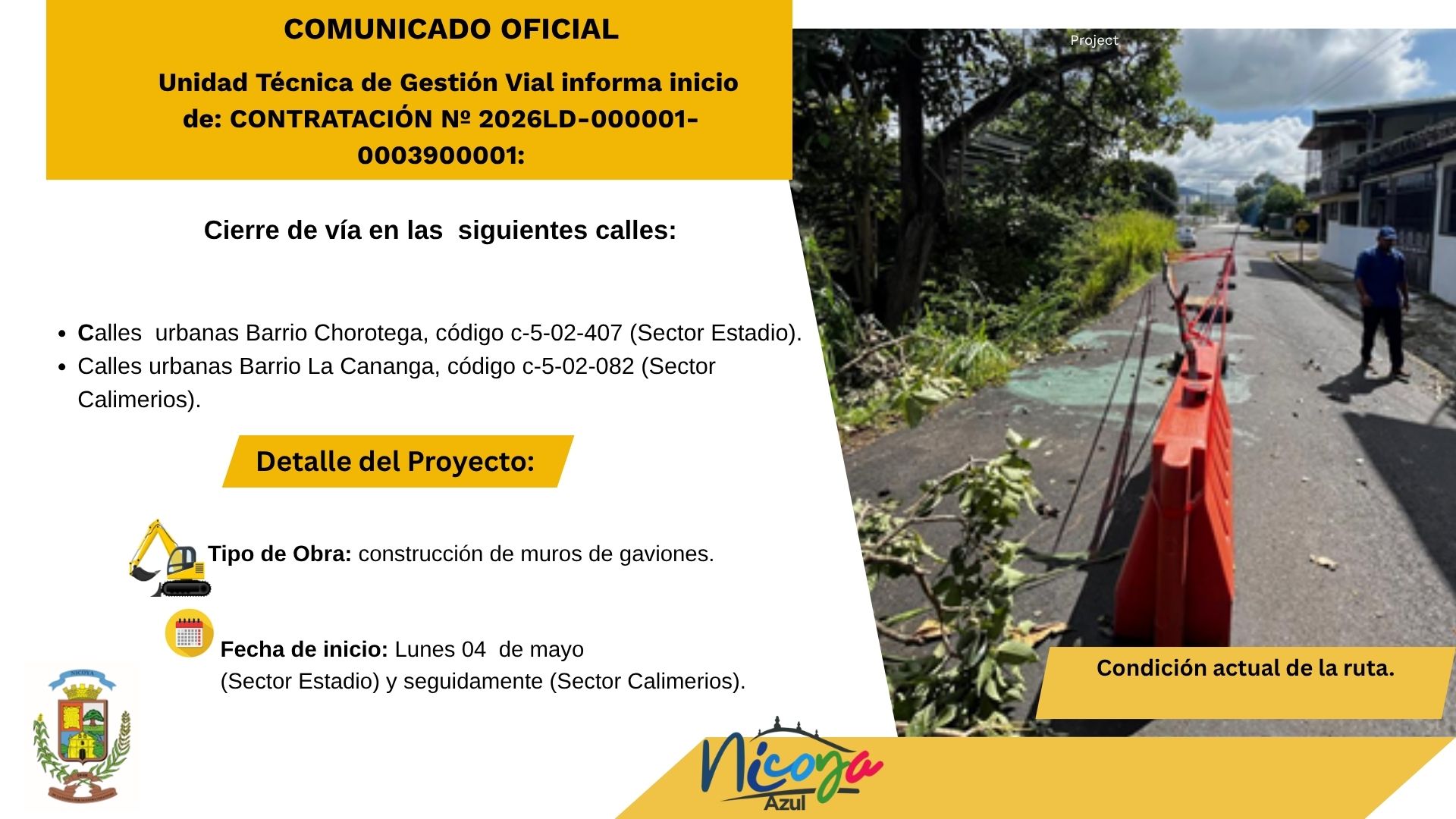Se comunica el próximo cierre de vías en las inmediaciones del Estadio Chorotega